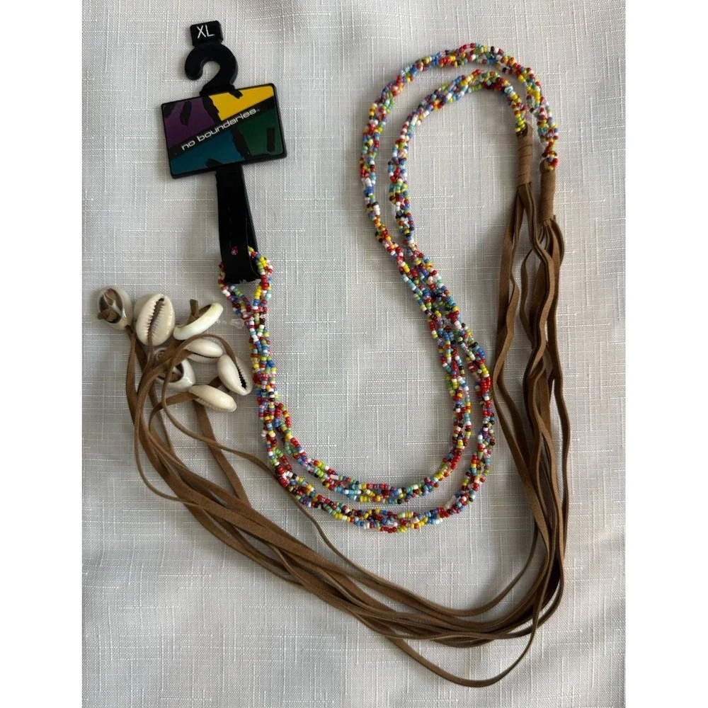 Y2K No Boundaries Belt Beaded Puka Shells Fringe NOS NWT Size XL 36